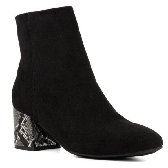 Sugar Womens Olive Microsuede Snake Print Ankle Boots - Picture 1 of 9